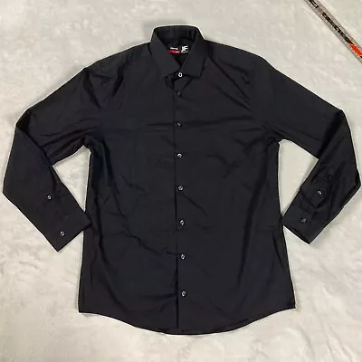 JF J Ferrar Slim Fit Button Up Shirt M Black Long Sleeves Collared Stretch • $14.99