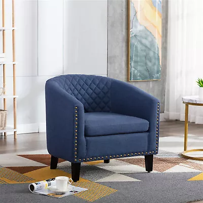 Modern Accent Chairs Armchair Barrel Tub Chair Linen Sofa Chairs For Living Room • $219.99