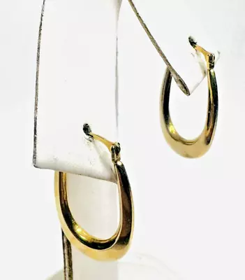 Vintage 10k Yellow Gold Flat Oval Hoop Pierced Dangle Earrings • $69.95