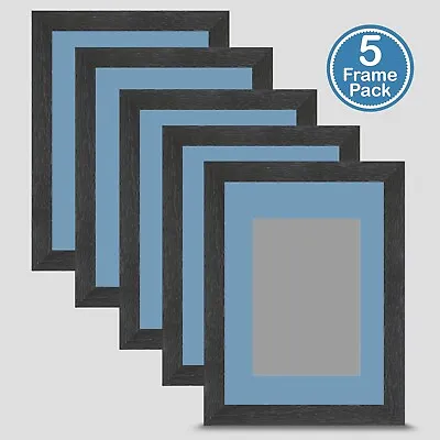 Photo Frame Grey 7x5 Inch Multi Pack X5 Incl Baby Blue Mount 5x3.5 Print Art • £41