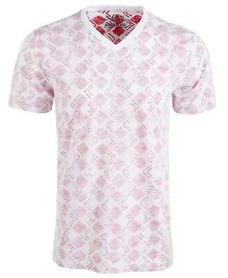 $8.97 • Buy American Rag Mens V-Neck Geometric Short Sleeve T-Shirt White Red Blue