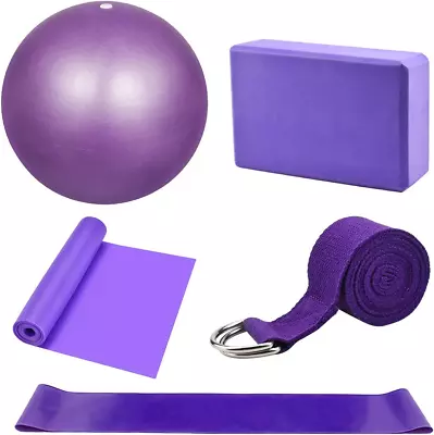 Yoga Starter Kit 5Pcs Yoga Blocks And Strap Set Yoga Ball Foam Yoga Brick Loop • £18.60