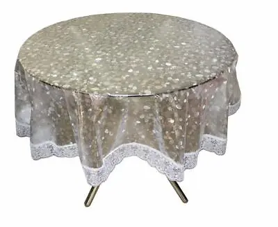 PVC Waterproof 4 Seater Round Table Cover With Silver Lace 60 X 60 Inch Round US • $18.05