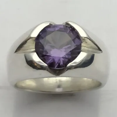 Mjg Sterling Silver Men's Ring. V Groove. 10mm Lab Alexandrite. Size 10 • $108.90