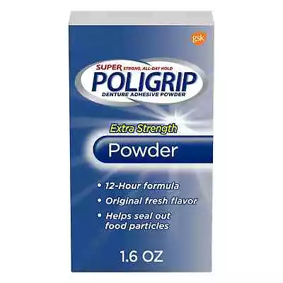 Super Poligrip Extra Strength Denture And Partials Adhesive Powder 1.6 Oz • $7.80