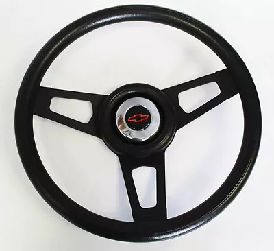 74-94 Chevy C10 C20 S10 Suburban Black Spoke Steering Wheel 13 3/4  Red Bowtie • $130.95