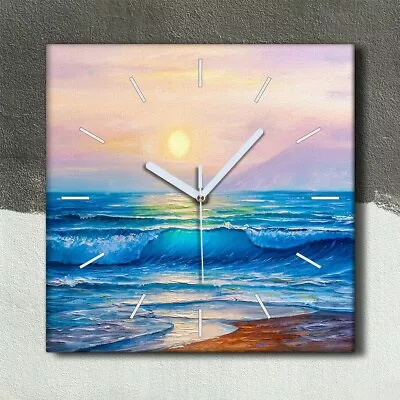 £32.95 • Buy Silent Clock Canvas 30x30 Painting Coast Sea Waves Sun Sky Image Wall Decor 
