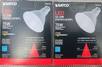 (2 Pack) Satco S29435 LED 120V 12.5W =75W PAR30LN Dimmable Silver Clear 2700K • $15.98