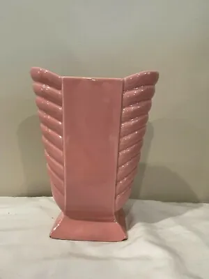 Mid Century Modern Pale Pink Mauve Retro Ceramic Vase |1950's | Oval | Fan • $18.99