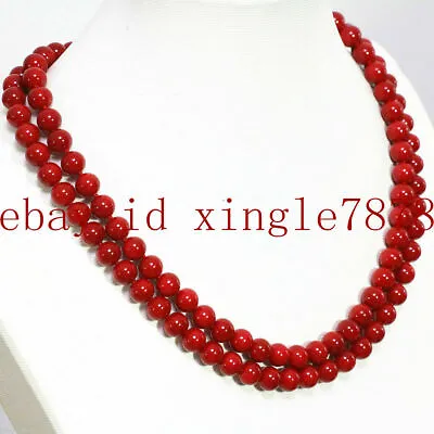 Natural 6/8/10/12mm South Sea Red Coral Round Gemstone Beads Necklace 36  • $6.99