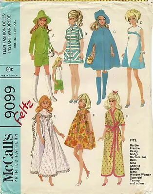 11½  Doll Clothes Instant Wardrobe McCall's 9099 Vtg 1967 Sewing Pattern • $6.50