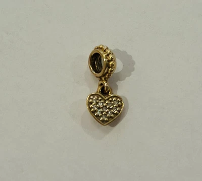 $450 • Buy Genuine Pandora 14ct Gold Dangle Heart With Diamonds 750809