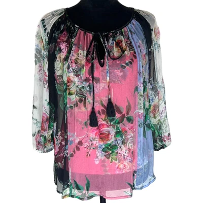 £77.63 • Buy Johnny Was Jade Top Womens XS Gisele Floral Print 100% Silk Peasant Bohemian