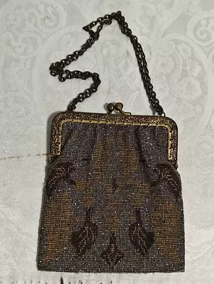 Antique French Art Deco Micro Beaded Purse 5  X 4.25  Signed 2x Free Shipping • $0.99