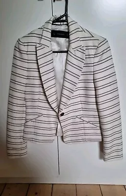 ZARA Womens White Navy Striped Blazer Jacket Size S • $45