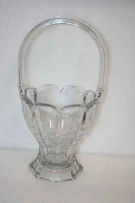 Heisey Cut Etch Glass Bridal Basket Panel Side Scallop Rim Floral Leaf 13.5 Tall • $19.95