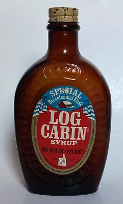 Vintage Embossed Log Cabin Syrup Bicentennial 1776 Liberty Amber Glass Bottle • $10