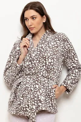Ladies Warm Fleece Short Robe Dressing Gown Bed Jacket Animal Print~  Cottonreal • $53.52