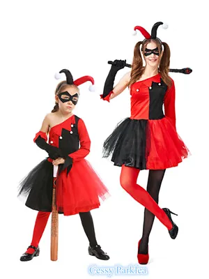 F4 Girls Womens Harley Quinn Tutu Dress Batman Dark Knight Halloween Costume • $29.98