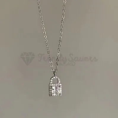 Women Crystal Padlock Pendant 925 Sterling Silver Chain Dress Necklace Gift • £3.99