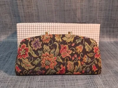 Vintage Chenille Floral Tapestry Carpet Clutch Handheld Bag Purse  W/Box! 8 X4  • $28.74