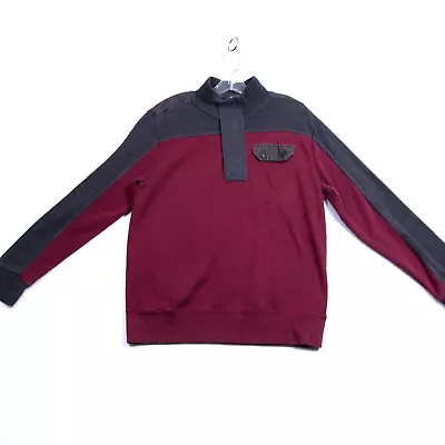 Marc Ecko Cut & Sew Sweater Mens Medium ¼ Zip Pullover Red Gray Pocket • $24