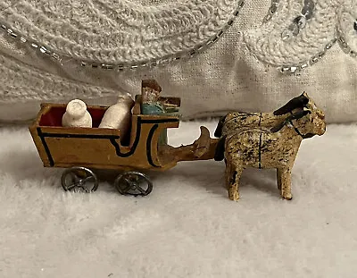 Early Erzgebirge Rare Miniature Antique Milk Cart Horse Pull Toy Doll Accessory • $95