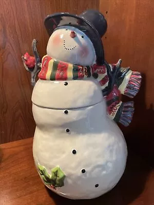 Large Ceramic Snowman Cookie Jar Certified International By Susan Winget NICE CD • $27