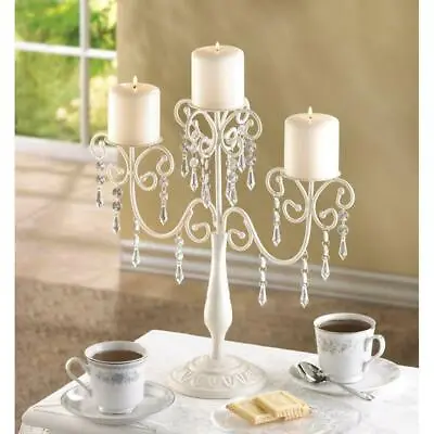 $56.40 • Buy Ivory Beaded Crystal Candelabra 3 Pillar Candle Holder Wedding Centerpiece New