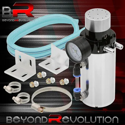 Silver Oil Reservoir Catch Can Tank Kit Breather Filter + Vacuum Pressure Gauge • $21.99