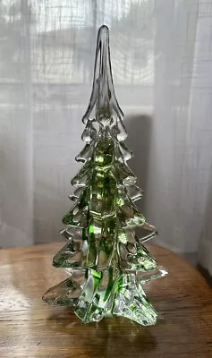 Vintage Enesco Art Glass Clear Green Christmas Tree 8.25”  BEAUTIFUL • $19