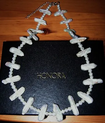 Honora *glossy* White Keshi Cultured Freshwater Pearl Keishi Pearls Necklace Qvc • £29.99