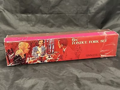 Vintage MCM 6 Piece Colored Ends Fondue  6pc Fork Set Original Box • $18