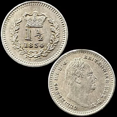 *nice Grade* 1834 William Iv Sterling Silver Three Half Pence Coin *collection* • £1.20