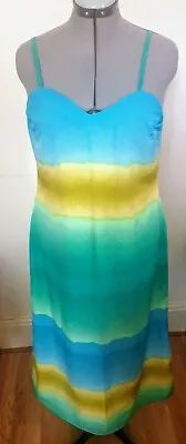 Handmade Vintage Turquoise Print Pure Maxi Dress Summer Holiday Size16 • $21.14