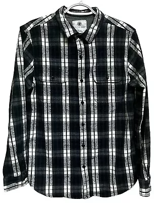 On The Byas Textured Flannel Shirt Mens Medium Black/White Plaid 2 Flap Pockets • $12.98