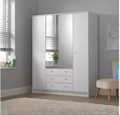 White Home Malibu 4 Door 3 Drawer Wood Effect Mirror Wardrobe  • £250