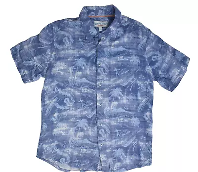 Margaritaville Blue Hula Hawaiian Shirt Button Up Short Sleeve Cotton | Size L • $19.98