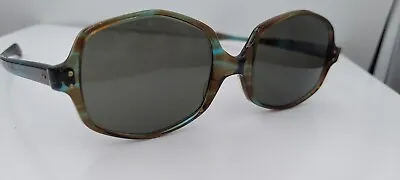 Vintage American Optical Cue Brown Green Oval Horn Rimmed Sunglasses USA Frames • $45.65