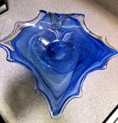 Murano Art Glass Lavorazione Wave Bowl Mid Century Modern Italian Blue • $65