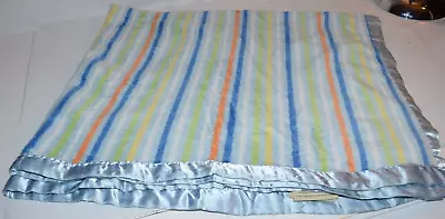 Nursery Rhyme Blanket Baby Blue Plush Striped  Satin Trim Orange Yellow  Rare • $24.75