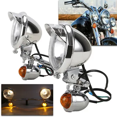 Motorcycle Passing Turn Signals Lamp Driving Fog Spot Light Bar Kit For Harley • $55.41