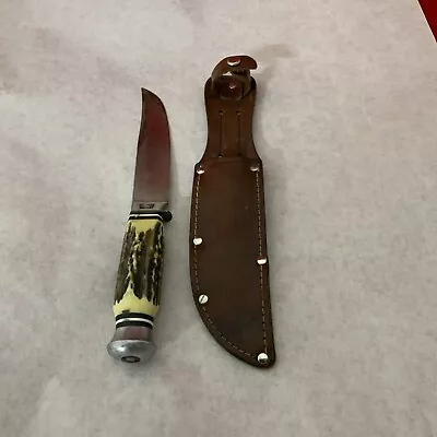 Vintage Voos Schlieper Solingen Germany Fist & Arrows Stag Handle Knife W/Sheath • $65