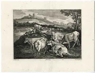 Antique Print-COW-SHEEP-SHEPHERD-PL. 105-van Kessel-Tintoretto-Teniers-1673 • £106.16