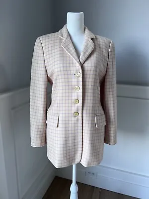 Womens Vintage Escada Margeretha Ley Wool Pink And Peach Plaid Blazer S • $55