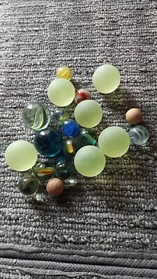 Vintage Lot Of 20 Marbles Shooters Vaseline Glass And Other Colors • $29