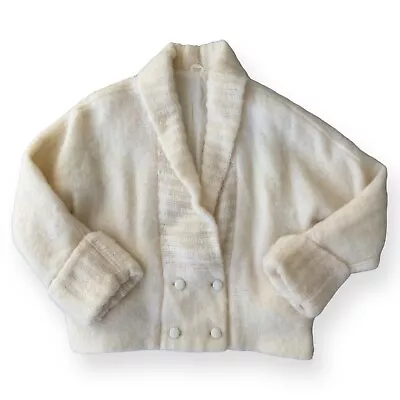 Donegal Design Vintage Mohair Wool Blend Cardigan Sweater Cream Ireland • $129