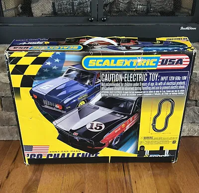 Scalextric USA Slot Car Set 1/32 69’ Challenge Pony Car Wars Camaro/Boss Mustang • $214.99