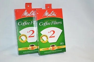 2X MELITTA Coffee Cone FILTERS #2 40 Ea = 80 TOTAL WHITE Premium CHLORINE Free • $6.99