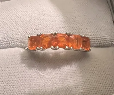 Mexican Fire Opal 5 Stone Ring In Platinum Over Sterl Silver 1.10 Ctw Sz 9 • $49